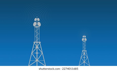 Digitale Technologie, Vektorgrafik, die Turm mit Antennen verbindet Radiowellenhintergrund.