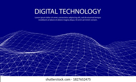 Digital technology wave. Abstract background with dots and lines moving in space. Vector futuristic modern dynamic wave.