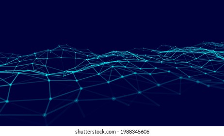 Digital technology wave. Abstract background with dots and lines moving in space. Futuristic modern dynamic wave. Vector illustration.