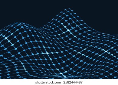 Digital technology wave. Abstract background with dots and lines moving in space. Futuristic modern dynamic wave. 3d rendering