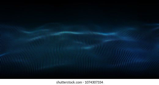 Digital technology wave. Futuristic blue vector illustration. Big data. Low poly shape dots.