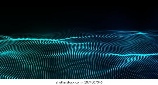 Digital technology wave. Futuristic blue vector illustration. Big data. Low poly shape dots.