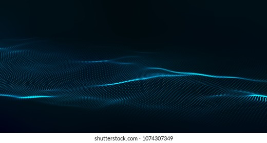 Digital technology wave. Futuristic blue vector illustration. Big data. Low poly shape dots.