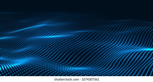 Digital technology wave. Futuristic blue vector illustration. Big data. Low poly shape dots.