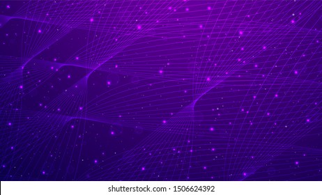 Digital technology wave lines geometric dark purple background 