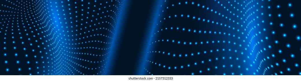 Digital technology wave of particles mesh vector abstract background. Dark modern tech wide banner.