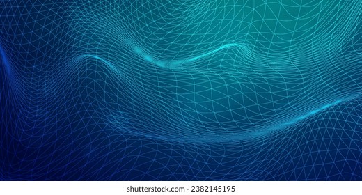 Digital technology wave speed connect blue green background, cyber nano information, abstract communication, innovation future tech data, internet network connection, Ai big data line dot illustration