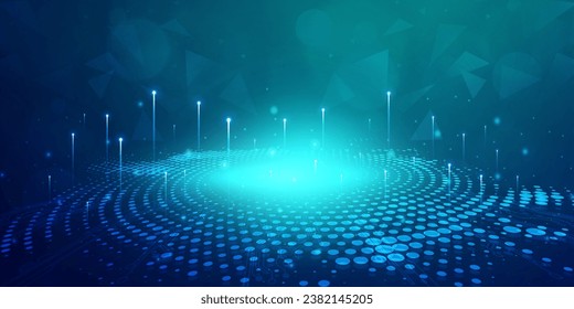 Digital technology wave speed connect blue green background, cyber nano information, abstract communication, innovation future tech data, internet network connection, Ai big data line dot illustration