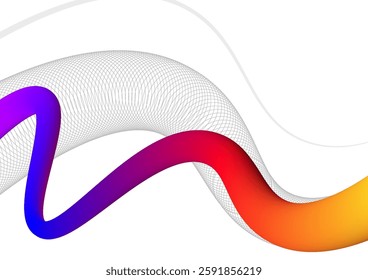 Digital technology Wavy white background. Wave shape curve wireframe concept. Design for abstract fluid curve wave shape  connect telecoms internet online fiber white background.