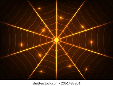 Digital technology web spider yellow neon light line connection network background. vector illustration.