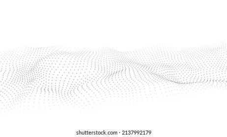 Digital technology white wave. Light cyberspace with motion dots. Futuristic digital background artificial intelligence. Big data analytics.