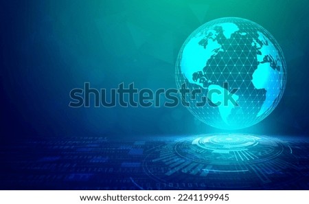 Digital technology world energy saving blue green background, worldwide global innovation, abstract network communication tech future, Ai big data, care save energy earth, power illustration vector 3d