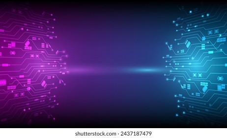 Die Welt der Digitaltechnik: vektorfuturistische Leiterplatte, Elektronische Hauptplatine, Kommunikations- und Ingenieurkonzept, Hi-Tech Digitaltechnik-Konzept.