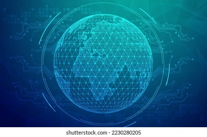 Digital technology worldwide global network internet connection blue green background, Abstract cyber tech futuristic planet world, Ai big data, Innovation 5g wireless wifi future, illustration vector