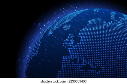 Digital technology worldwide global network internet connect blue background, Abstract IoT cyber tech futuristic planet map world, Ai big data, Innovation 5g wireless wifi future, illustration vector