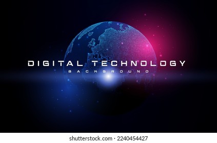 Digital technology worldwide global network internet connection blue background, Abstract cyber tech futuristic planet map world, Ai big data, Innovation 5g wireless wifi future, illustration vector