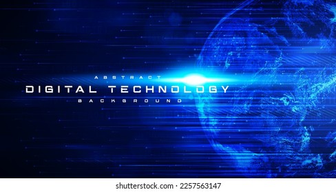 Tecnología digital a nivel mundial conexión a internet de red global fondo azul, Resumen de cibertecnología futurista planeta mundo de mapas, Ai big data, Innovación 5g futuro wifi inalámbrico, ilustración vector