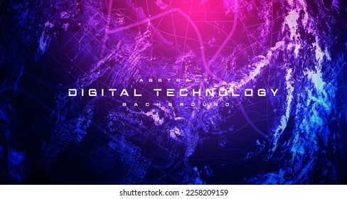 Digital technology worldwide global network internet connection blue background, Abstract cyber tech futuristic planet map world, Ai big data, Innovation 5g wireless wifi future, illustration vector
