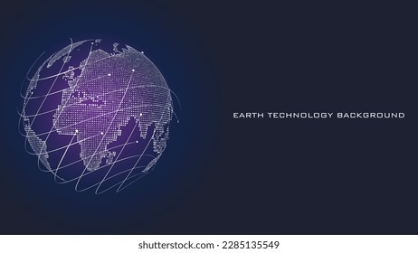 Digital technology worldwide global network internet connection blue background, Abstract cyber tech futuristic planet map world, Ai big data, Innovation 5g wireless wifi future, illustration vector