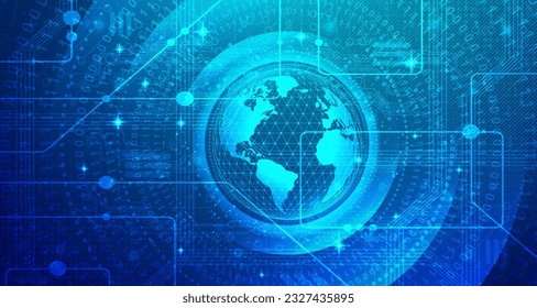 Digital technology worldwide global network internet connection blue green background, Abstract cyber tech futuristic world, Ai big data, Innovation 5g wireless wifi future, illustration vector 3d