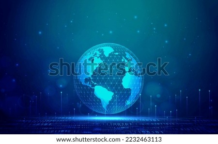 Digital technology worldwide global network internet connection blue green background, Abstract cyber tech futuristic world, Ai big data, Innovation 5g wireless wifi future, illustration vector 3d