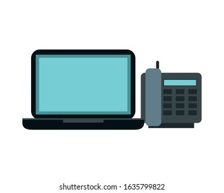 digital telephone with laptop computer icon vector illustration design