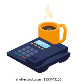 digital telephone office with coffee cup