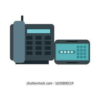 digital telephone and password display vector illustration design