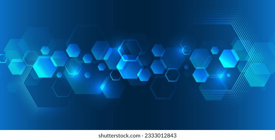 Digital template with polygons for medical and science banners or presentations. Abstract hexagons on the blue background. Hi-tech digital technology and engineering concept. 