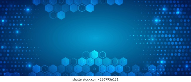 Plantilla digital con polígonos para carteles o presentaciones médicos y científicos. Resumen de hexágonos sobre el fondo azul. Tecnología digital de alta tecnología y concepto de ingeniería.