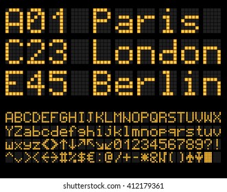 Digital Terminal Table Led Font. Vector charset. For airport, seaport, train station and electronic device. 