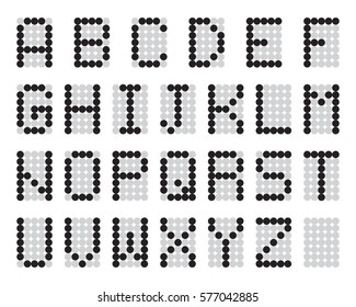 Digital terminal table led font, black with gray grid isolated on white background, vector illustration.