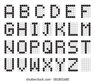 Digital terminal table led font, black with grid isolated on white background, vector illustration.