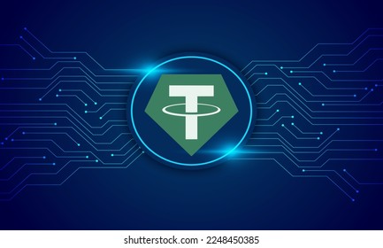 Digitale Tether USDT-Kryptowährung mit Schalttafelhintergrund.Tether USDT Vektorgrafik-Hintergrund