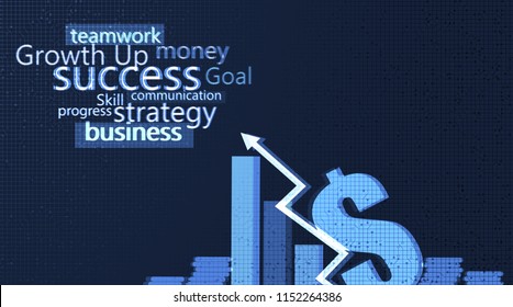 Digital Text and symbol Plan Business,Successful and strategy with arrow symbol on blue background,Team Work concept,vector.