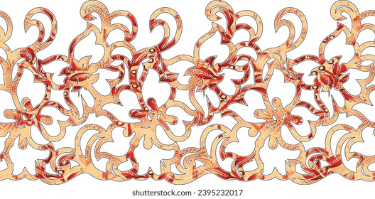 Digital Textile All-Over Pattern Design for Pakistani-Indian-Turki-Kurti Design-digital-textile-design-flowers-leaves-Exquisite border design, border pattern, Motif, Graph
