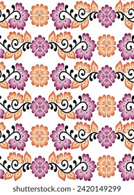 Digital Textile All-Over Pattern Design for Pakistani-Indian-Turki-Kurti Design-Digital Design background with colorful objects and flowers-
digital-textile-design-flowers-leaves-Exquisite border
