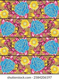 Digital Textile All-Over Pattern Design for Pakistani-Indian-Turki-Kurti Design-Digital Design background with colorful objects and flowers-digital-textile-design-flowers-leaves-Exquisite border desig