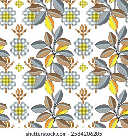 Digital Textile All-Over Pattern Design for Pakistani-Indian-Turki-Kurti Design-Digital Design background with colorful objects and flowers-digital-textile-design-flowers-leaves-Exquisite border desig