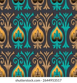 Digital Textile All-Over Pattern Design for Pakistani-Indian-Turki-Kurti Design-digital-textile-design-flowers-leaves-Exquisite border design, border pattern, Motif, Graph