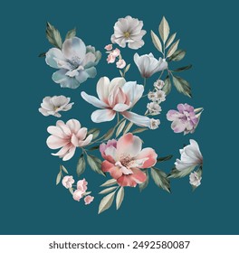 digital textile design allover pattren flower bunch