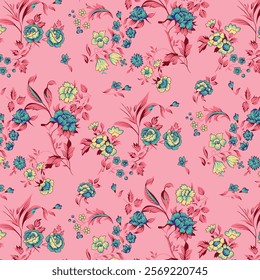 Digital textile design Beautiful ethnic style colorful seamless floral hand made pattern ready for print