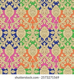 Digital textile design Beautiful ethnic style colorful seamless floral hand made pattern ready for print