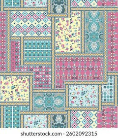 Digital textile design Beautiful ethnic style colorful seamless floral hand made pattern ready for print