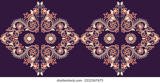 digital textile design border and motif handmade drown artwork 