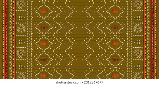 digital textile design border and motif handmade drown artwork 