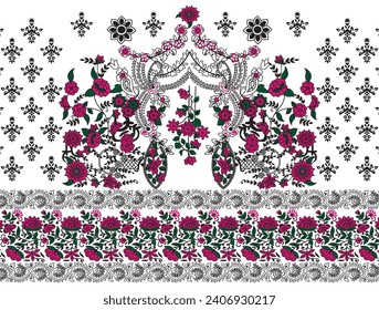 Digital Textile Design Borders High Image Design Motifs eamless vector small flowers pattern on navy background