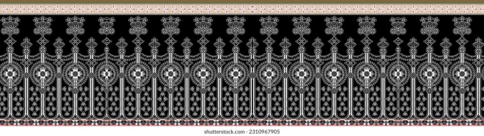 Digital textile design elegant Aztec style cross stich motifs design concept with luxury and geometrical border intricate and ethnic design ready for print wallpapers and gift card