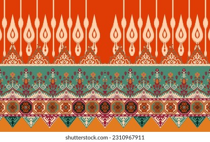 Digital textile design elegant Aztec style cross stich motifs design concept with luxury and geometrical border intricate and ethnic design ready for print wallpapers and gift card