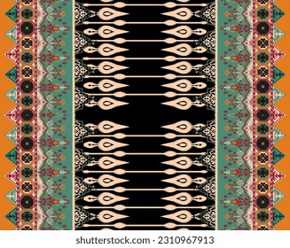 Digital textile design elegant Aztec style cross stich motifs design concept with luxury and geometrical border intricate and ethnic design ready for print wallpapers and gift card